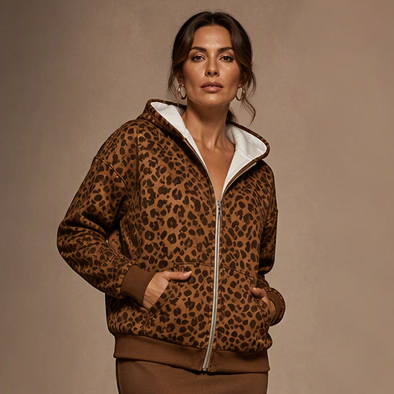 Women's Leopard Print Zip-Up Hoodie
