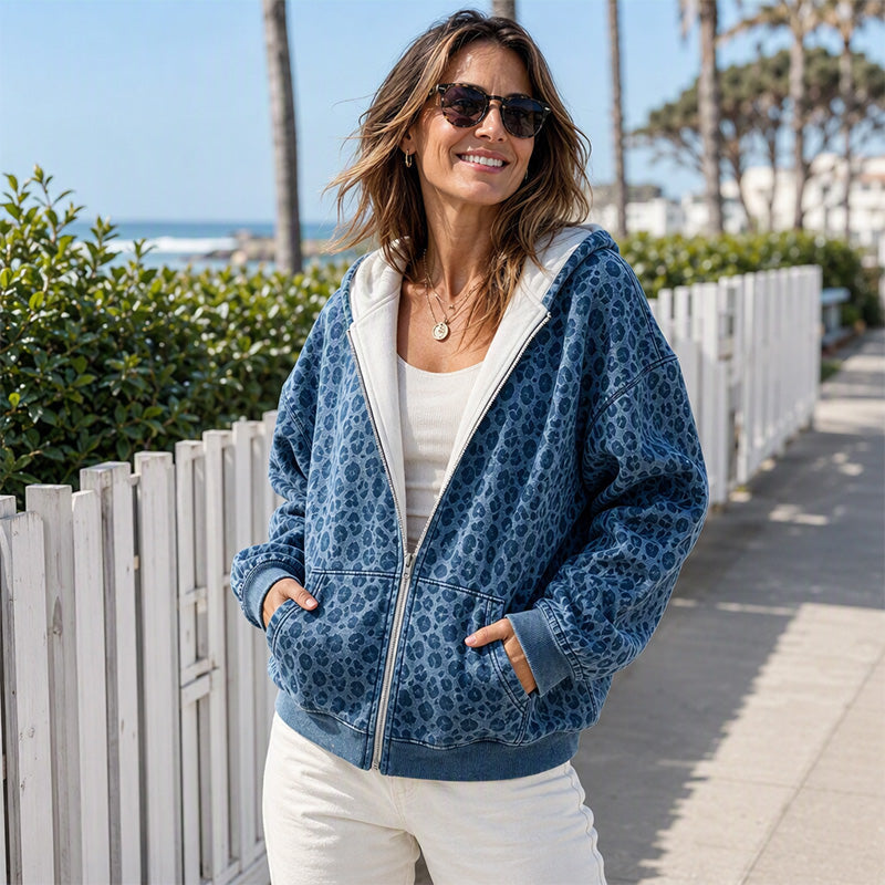 Women's Leopard Print Zip-Up Hoodie