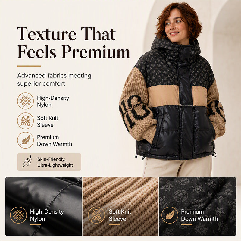 Women's Patchwork Hooded Puffer Jacket