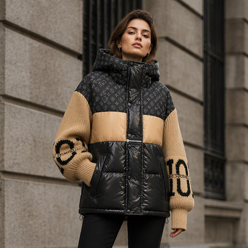 Women's Patchwork Hooded Puffer Jacket