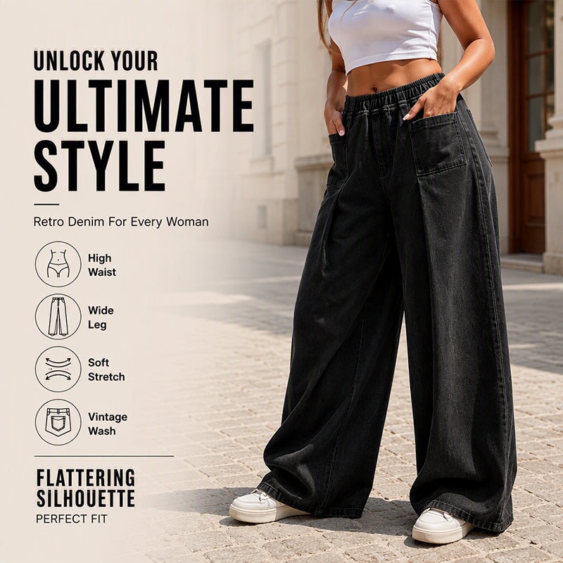 Women's Pleated Wide-Leg Lantern Jeans