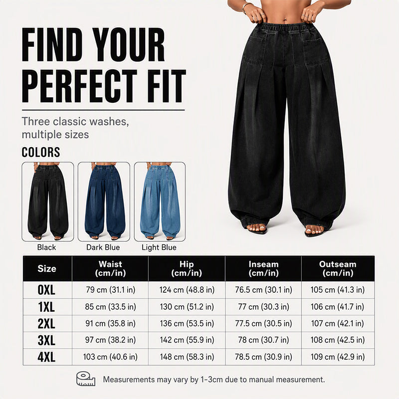 Women's Pleated Wide-Leg Lantern Jeans