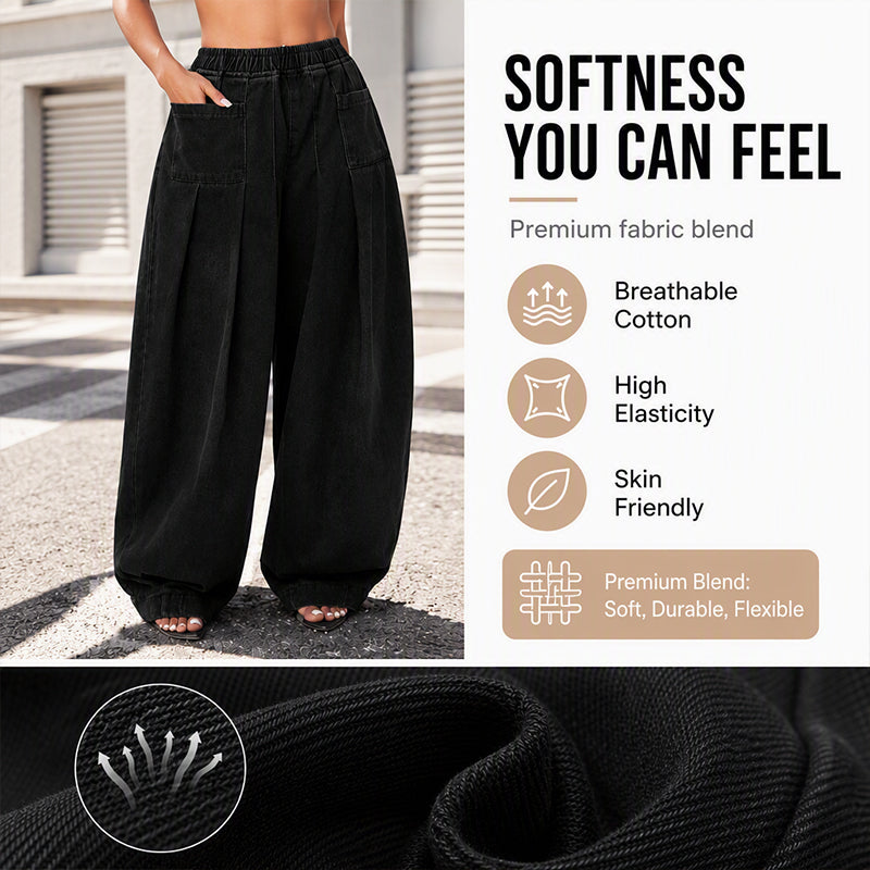 Women's Pleated Wide-Leg Lantern Jeans