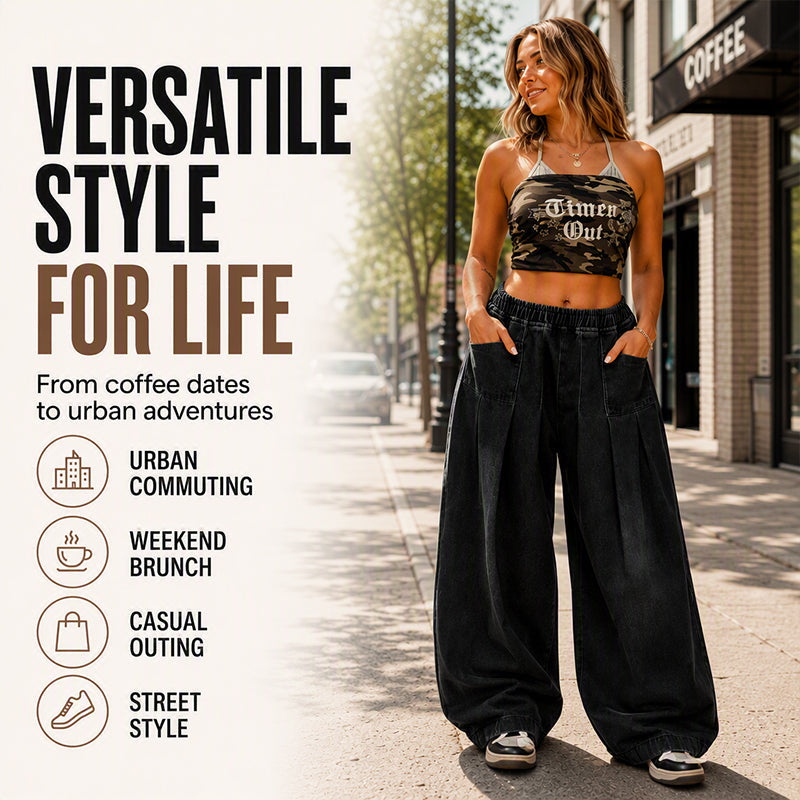Women's Pleated Wide-Leg Lantern Jeans