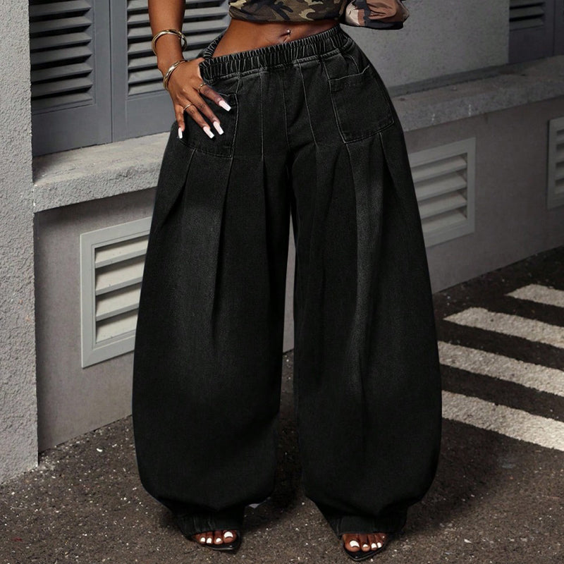 Women's Pleated Wide-Leg Lantern Jeans