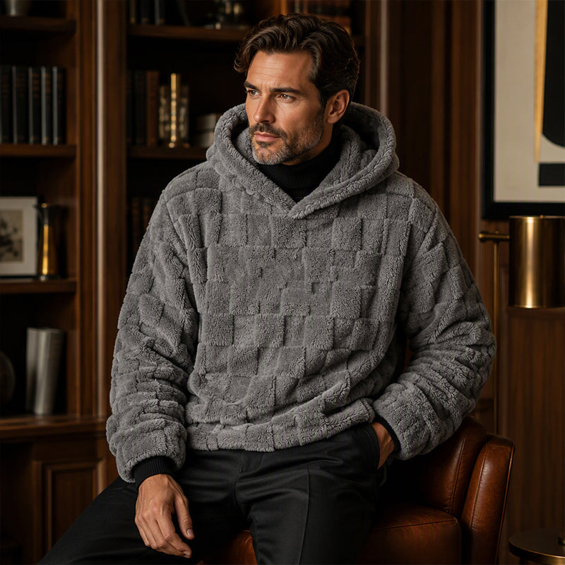 Men's Plush Checkerboard Hooded Sweatshirt