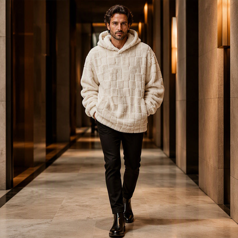 Men's Plush Checkerboard Hooded Sweatshirt