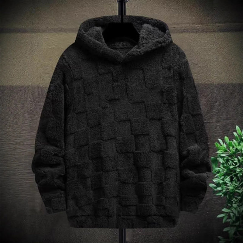 Men's Plush Checkerboard Hooded Sweatshirt