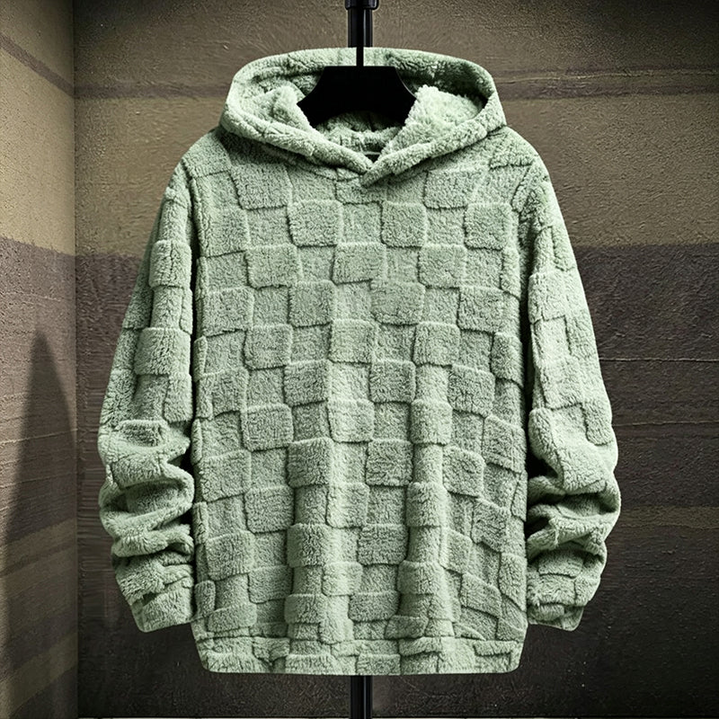 Men's Plush Checkerboard Hooded Sweatshirt