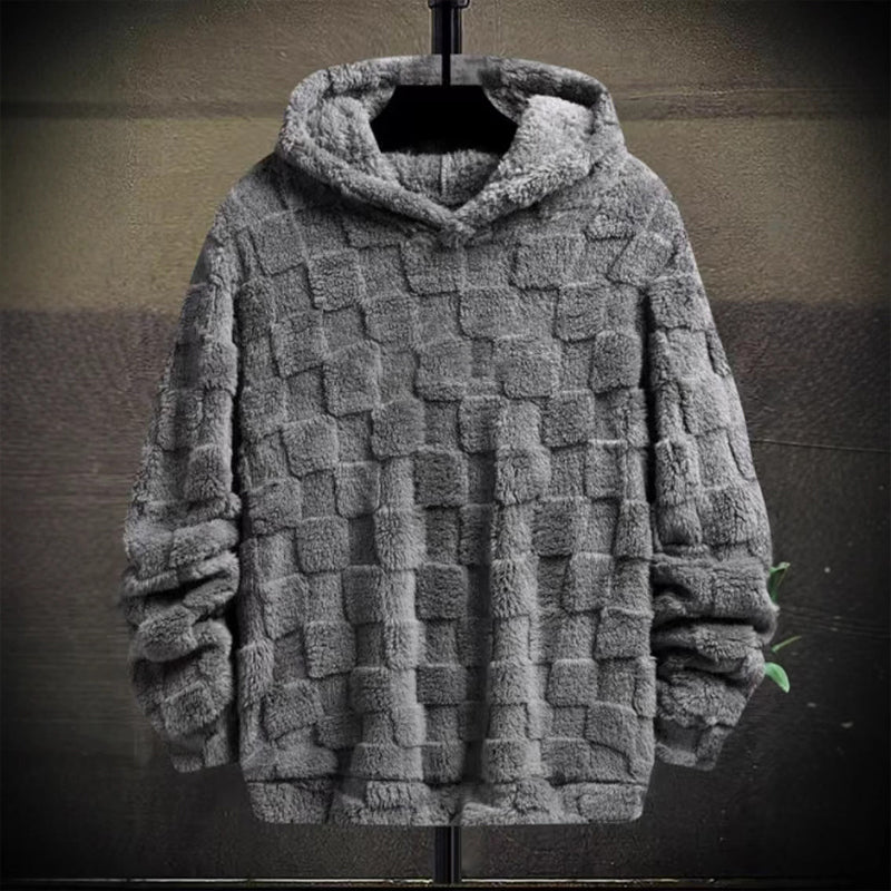 Men's Plush Checkerboard Hooded Sweatshirt