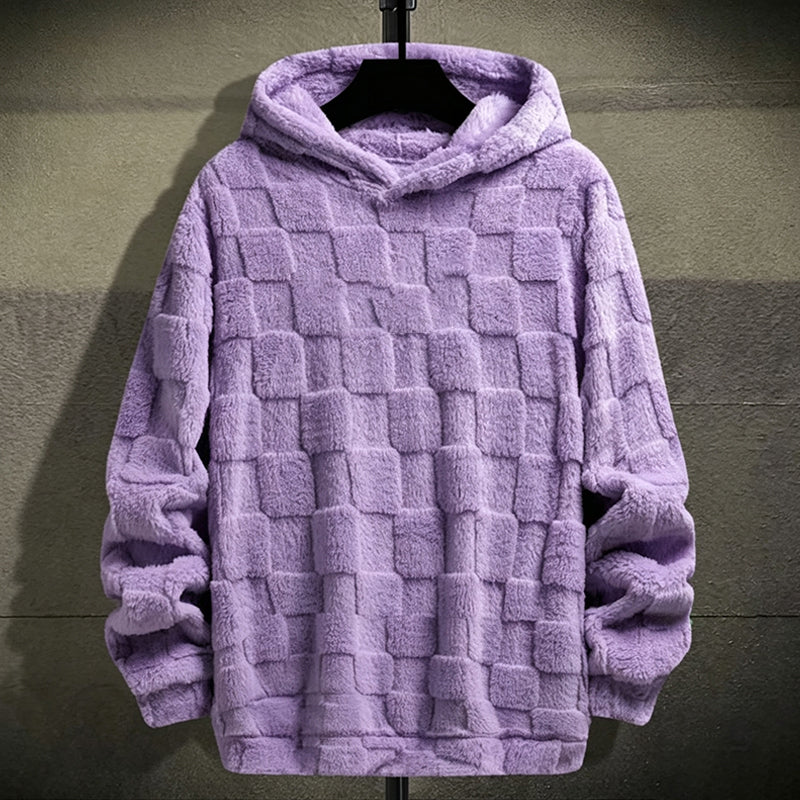 Men's Plush Checkerboard Hooded Sweatshirt