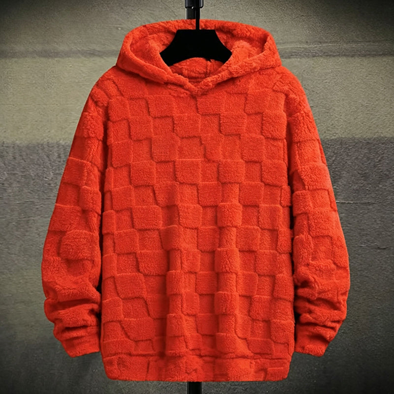 Men's Plush Checkerboard Hooded Sweatshirt