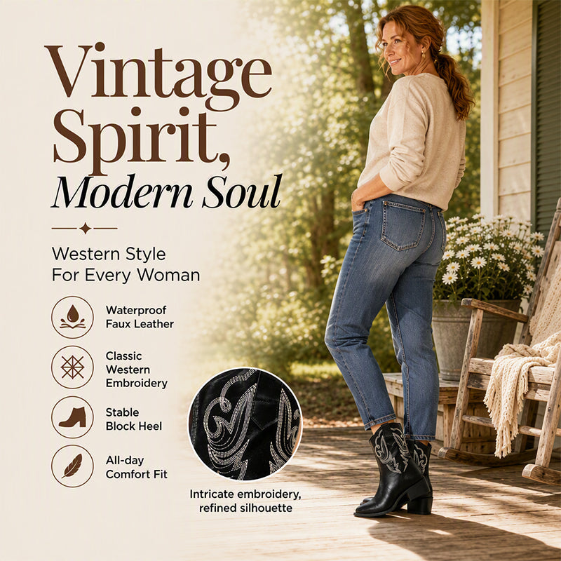 Women's Retro Embroidered Cowboy Boots