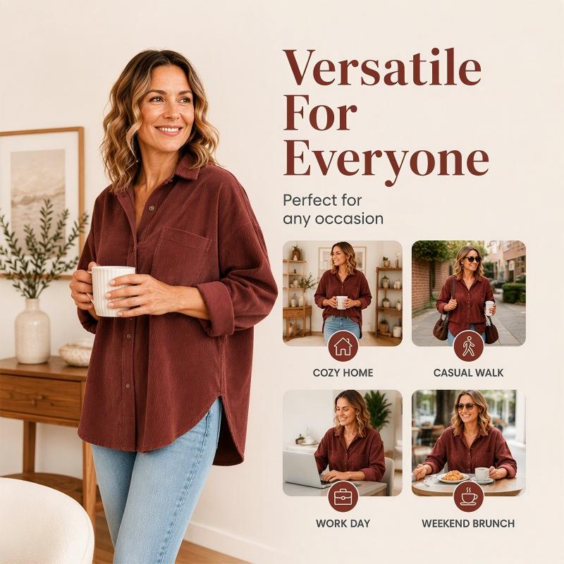 Women's Casual Corduroy Button Down Shirt