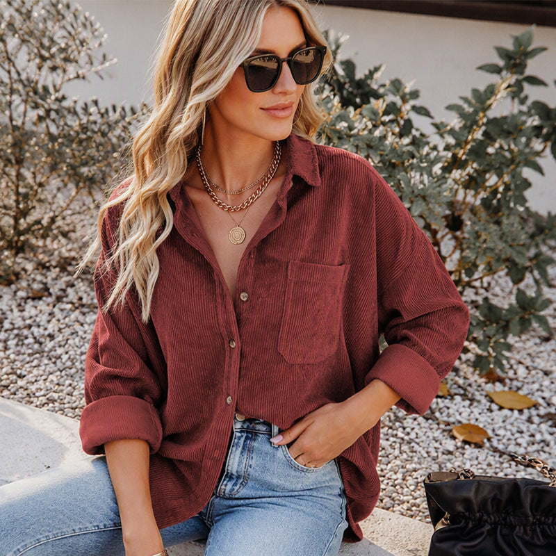 Women's Casual Corduroy Button Down Shirt