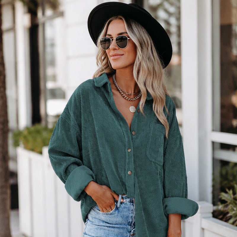Women's Casual Corduroy Button Down Shirt