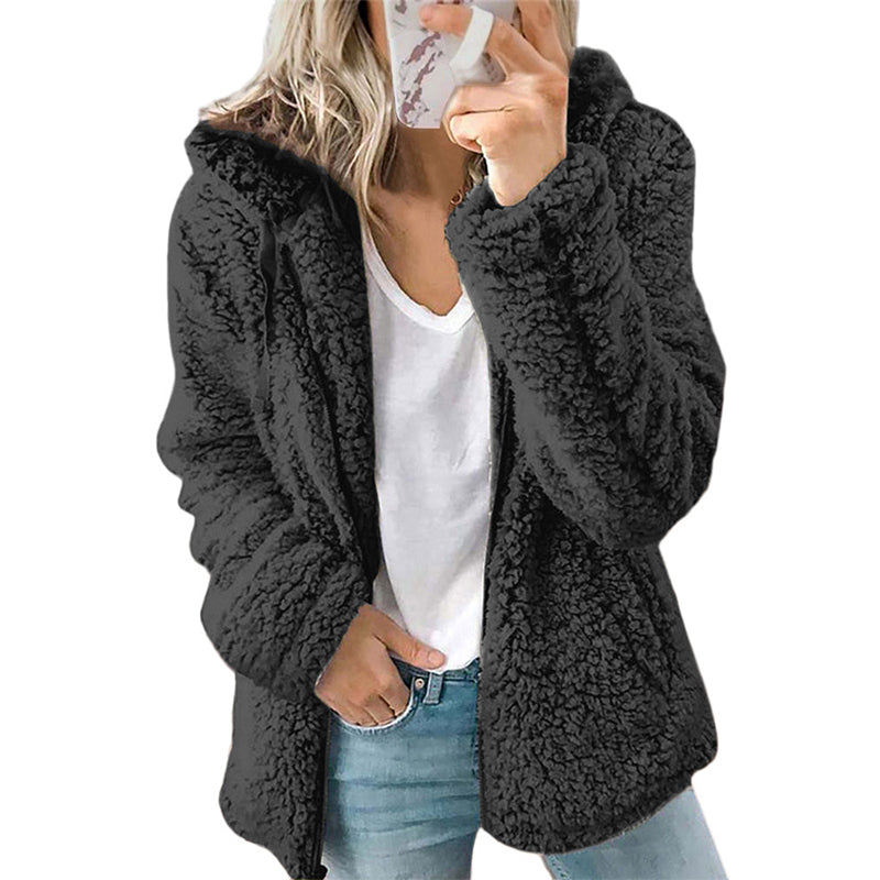 Women's Hooded Zip-Up Fuzzy Jacket