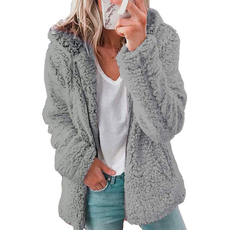Women's Hooded Zip-Up Fuzzy Jacket