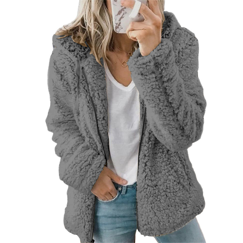 Women's Hooded Zip-Up Fuzzy Jacket