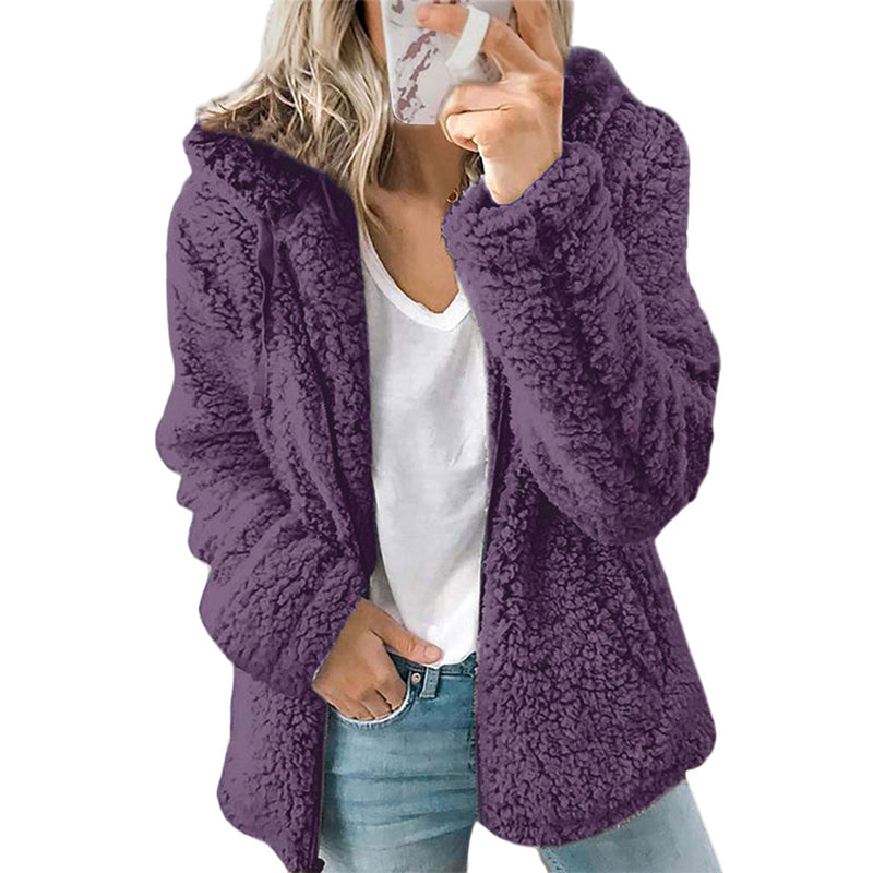 Women's Hooded Zip-Up Fuzzy Jacket