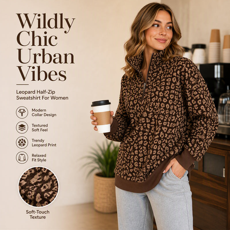 Women's Leopard Print Quarter-Zip Sweatshirt