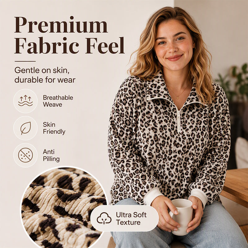 Women's Leopard Print Quarter-Zip Sweatshirt