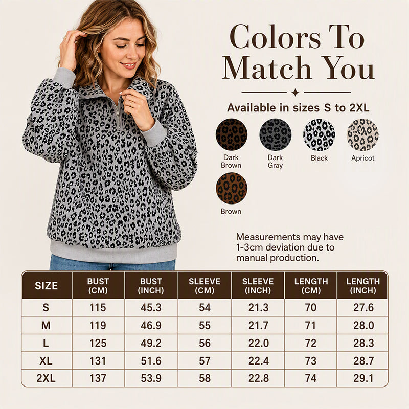 Women's Leopard Print Quarter-Zip Sweatshirt