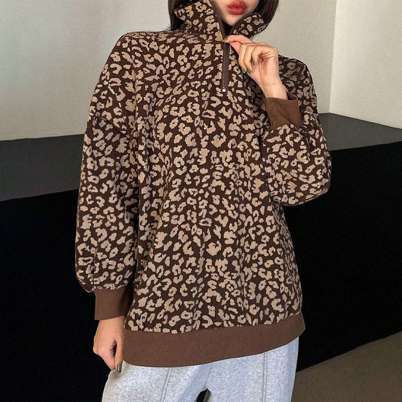 Women's Leopard Print Quarter-Zip Sweatshirt