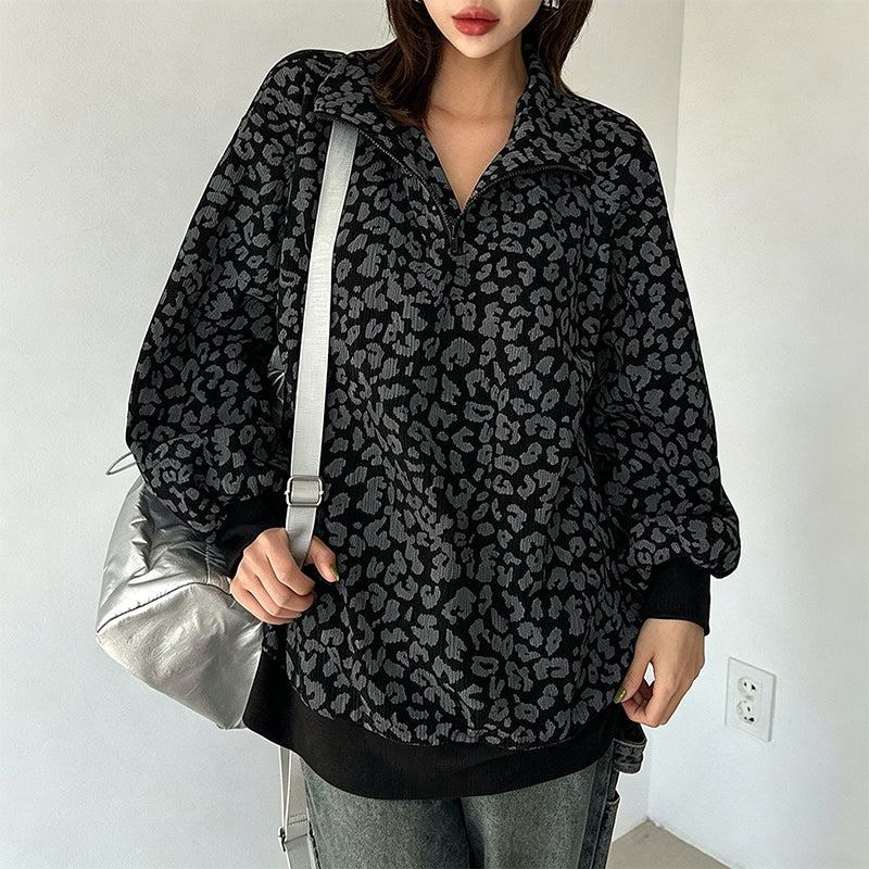 Women's Leopard Print Quarter-Zip Sweatshirt