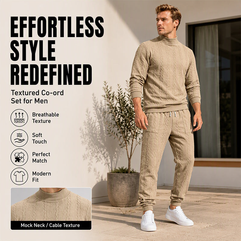 Men's Textured Mock Neck Pullover & Pants Set