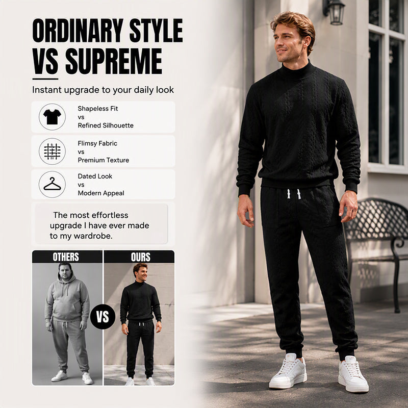 Men's Textured Mock Neck Pullover & Pants Set