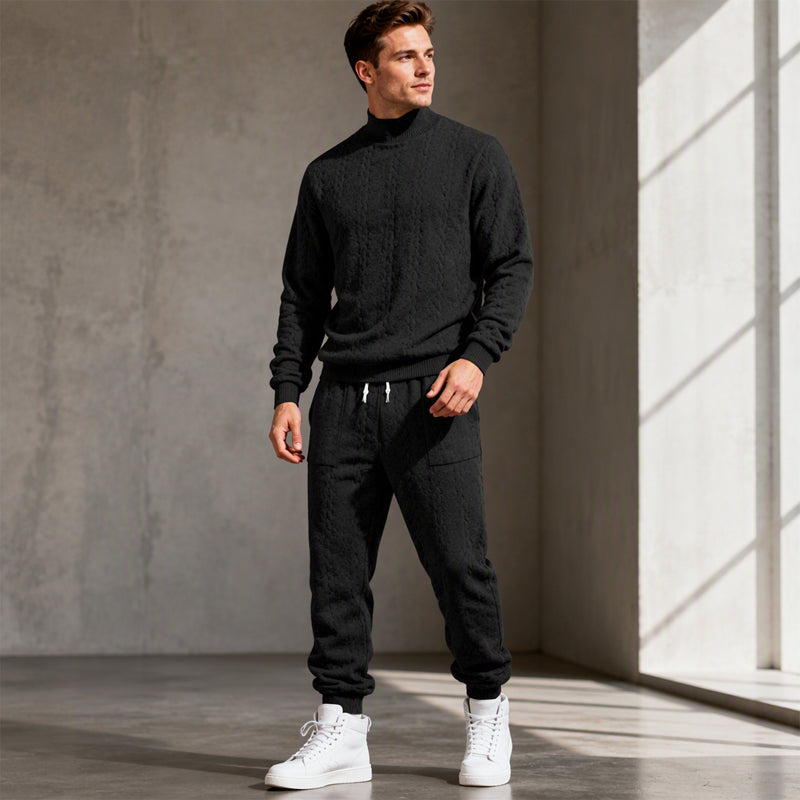 Men's Textured Mock Neck Pullover & Pants Set