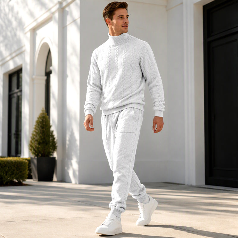 Men's Textured Mock Neck Pullover & Pants Set