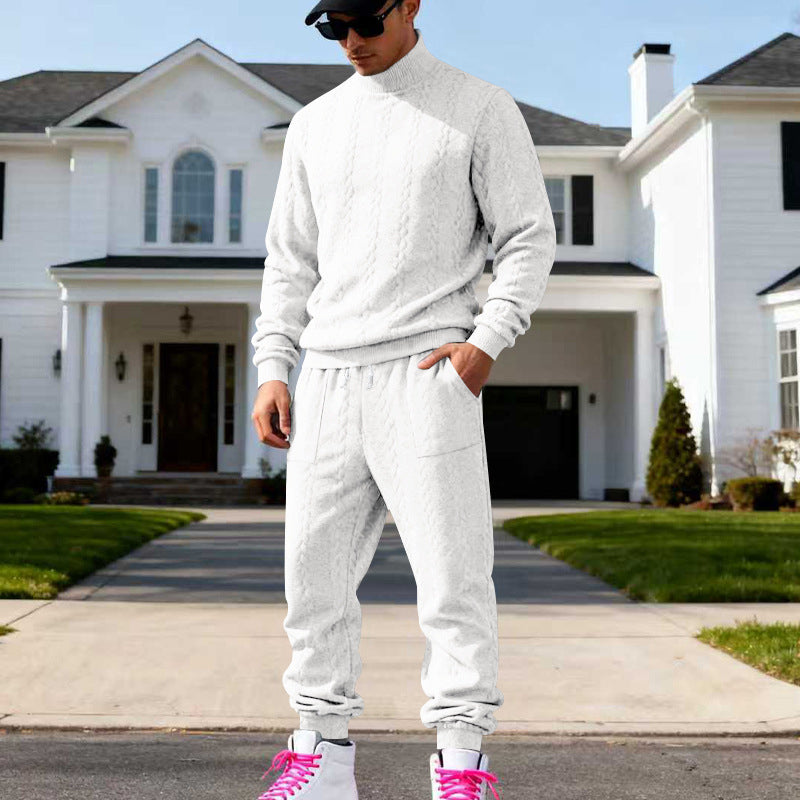 Men's Textured Mock Neck Pullover & Pants Set