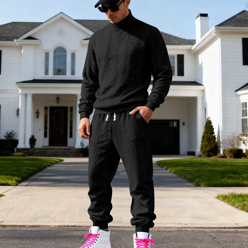 Men's Textured Mock Neck Pullover & Pants Set