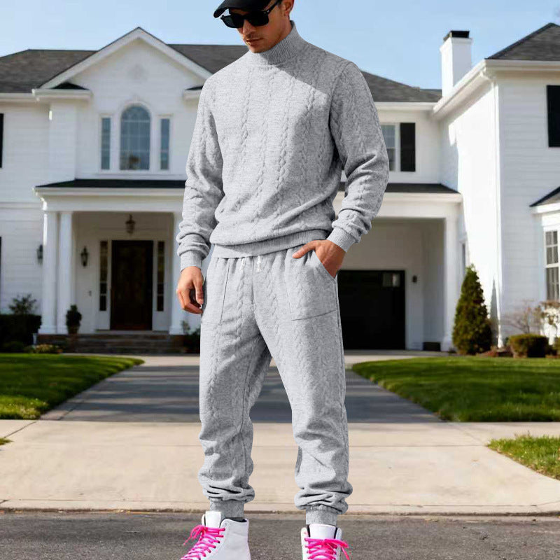 Men's Textured Mock Neck Pullover & Pants Set
