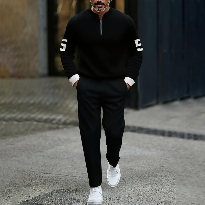 Men's Casual Half-Zip Pullover & Pants Set
