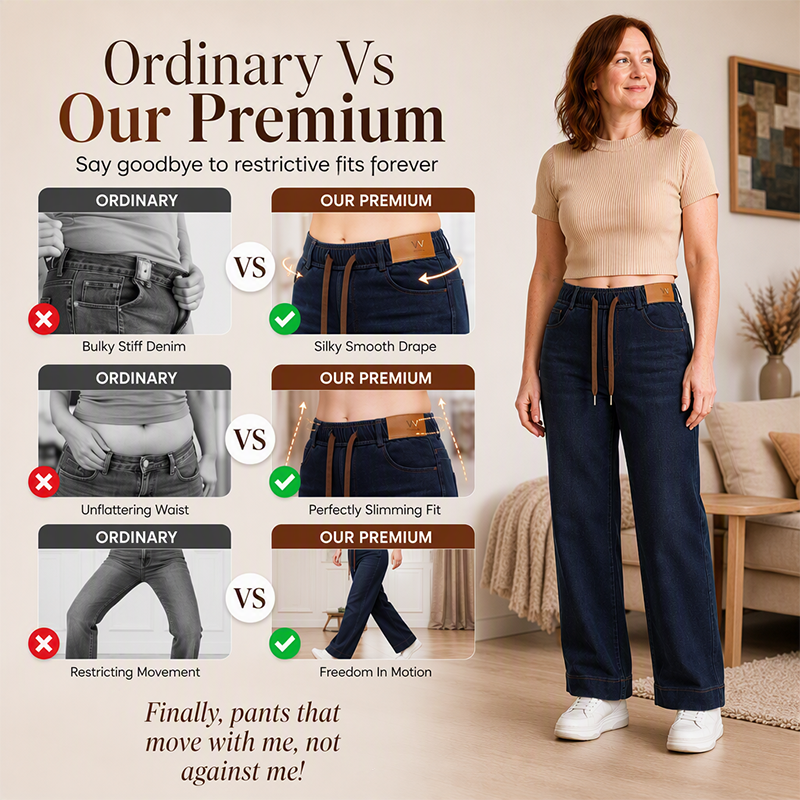 Women's Casual Drawstring Wide-Leg Jeans