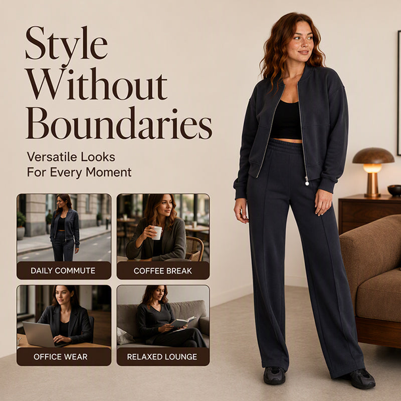Women's Zip-Up Jacket & Straight-Leg Pants Set