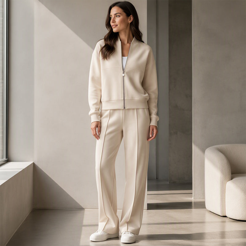 Women's Zip-Up Jacket & Straight-Leg Pants Set