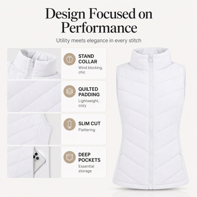 Women's Quilted Stand Collar Puffer Vest