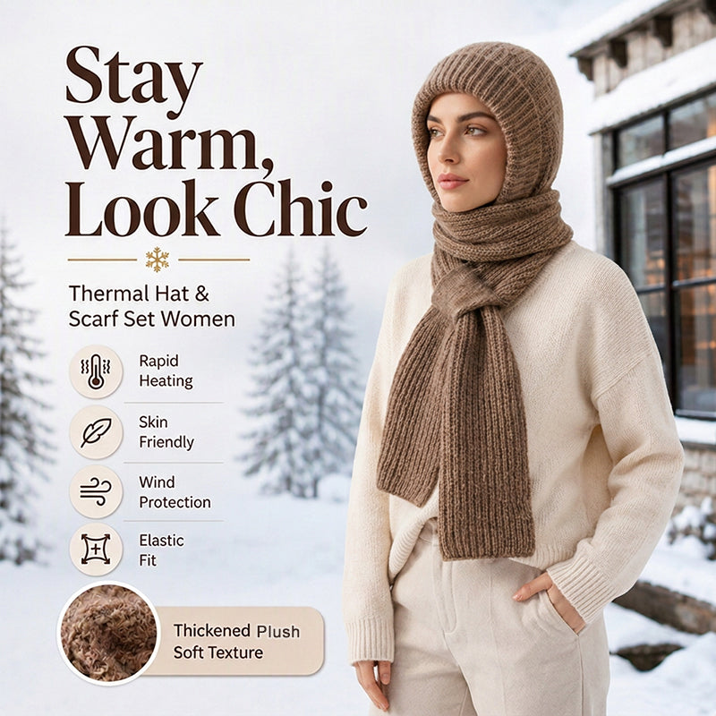 Women's Integrated Plush Knitted Hooded Scarf