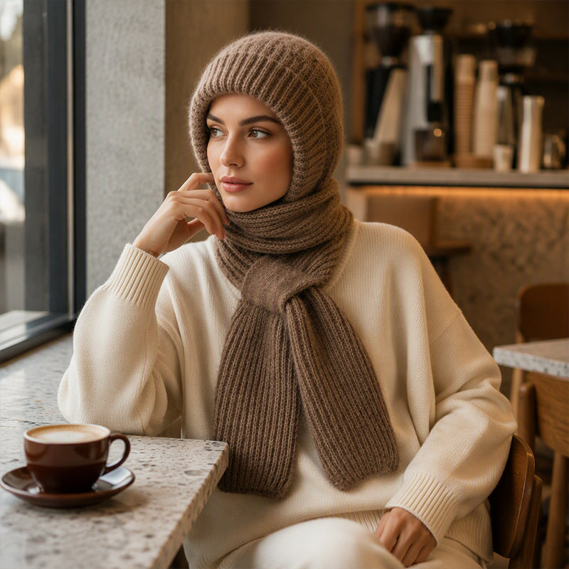 Women's Integrated Plush Knitted Hooded Scarf
