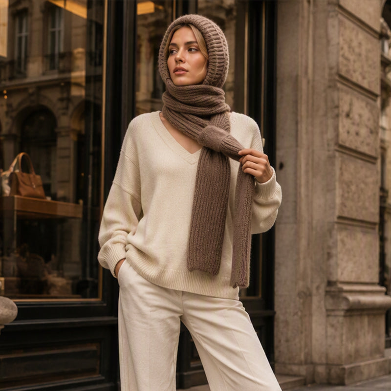 Women's Integrated Plush Knitted Hooded Scarf