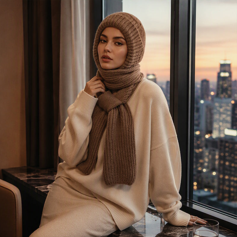 Women's Integrated Plush Knitted Hooded Scarf