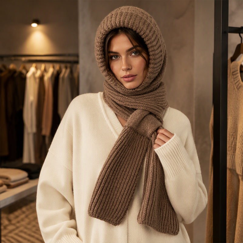 Women's Integrated Plush Knitted Hooded Scarf
