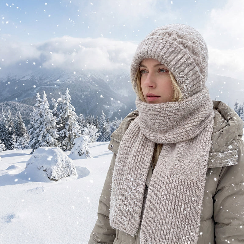 Women's Integrated Plush Knitted Hooded Scarf