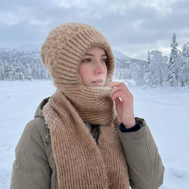 Women's Integrated Plush Knitted Hooded Scarf