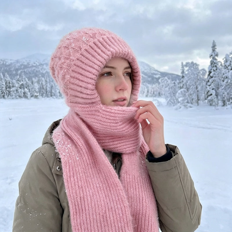 Women's Integrated Plush Knitted Hooded Scarf