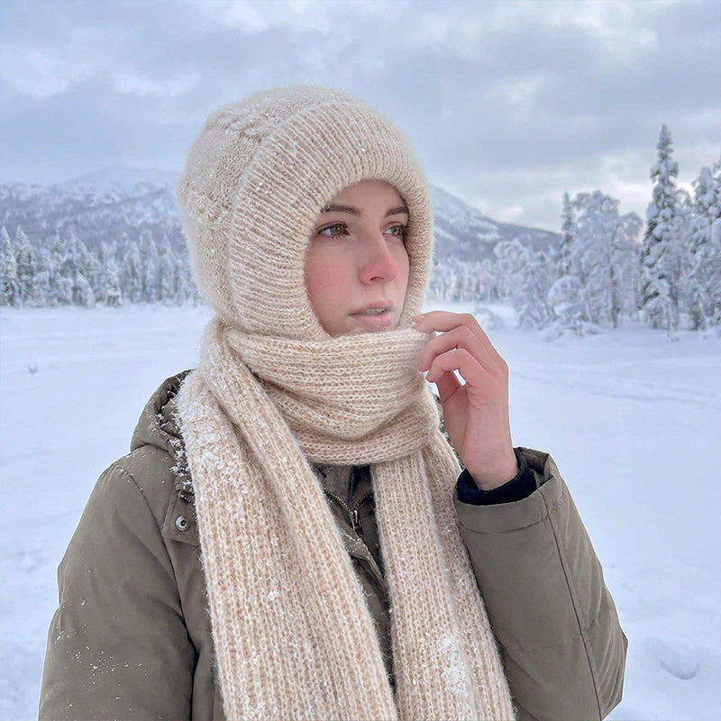 Women's Integrated Plush Knitted Hooded Scarf